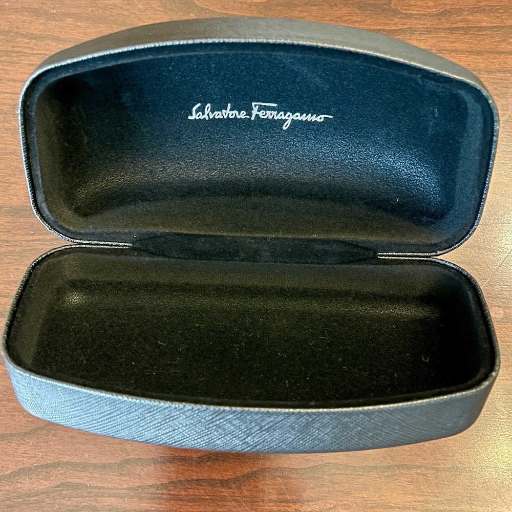 Salvatore Ferragamo Glasses Crosshatched Faux Leather Hard Shell Case, Black